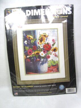 Dimensions New Crewel Embroidery Kit BUCKET OF FLOWERS 11” X 14” #1534